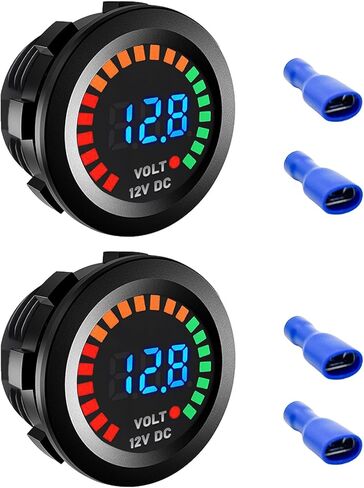 2 PCS 12V DC LED Digital Voltmeter, Waterproof Voltage Meter Round Panel Battery Tester with Terminals, Battery Monitor Digital Display Voltage Gauges for Car Truck RV Boat Marine in Saudi Arabia