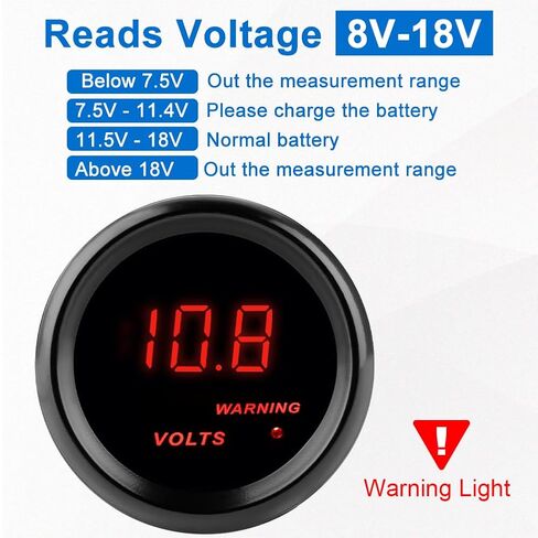 DC12V Voltmeter Red Digital LED Volt Gauge Voltage Meter Kit 2inch 52mm for Boat Marine Car Truck Vehicle Automotive in Kuwait