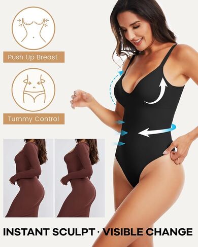 Bodysuits for Women, Tummy Control Full Body Shapewear, Seamless Deep V Neck Thong Body Suit in Kuwait