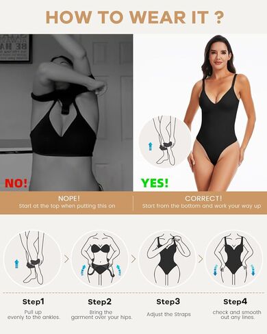 Bodysuits for Women, Tummy Control Full Body Shapewear, Seamless Deep V Neck Thong Body Suit in Kuwait