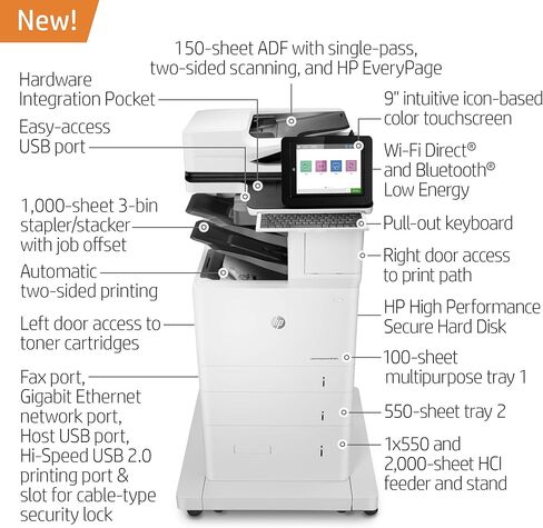 HP LaserJet Enterprise Flow MFP M636z Monochrome All-in-One Printer with Built-in Ethernet, 2-Sided Printing, high-Capacity Input Feeder, Wheeled Stand & 3-bin Stapler/Stacker (7PT01A) in Saudi Arabia