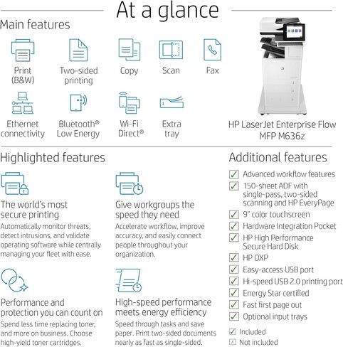 HP LaserJet Enterprise Flow MFP M636z Monochrome All-in-One Printer with Built-in Ethernet, 2-Sided Printing, high-Capacity Input Feeder, Wheeled Stand & 3-bin Stapler/Stacker (7PT01A) in Saudi Arabia