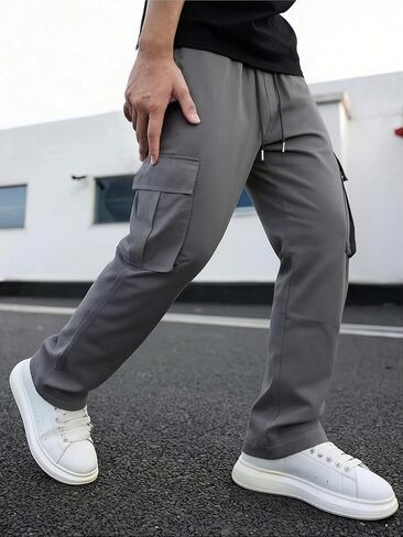 Casual Cargo Pants for Teen Boys, Drawstring Elastic Waist, Multi-Pocket, All-Season Fashion Regular Fit in Saudi Arabia