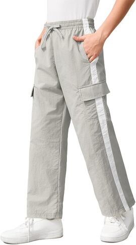 Haloumoning Boys Wide Leg Cargo Pants Kids Striped Elastic Waist Parachute Trousers with Pockets 5-14 Years in Saudi Arabia