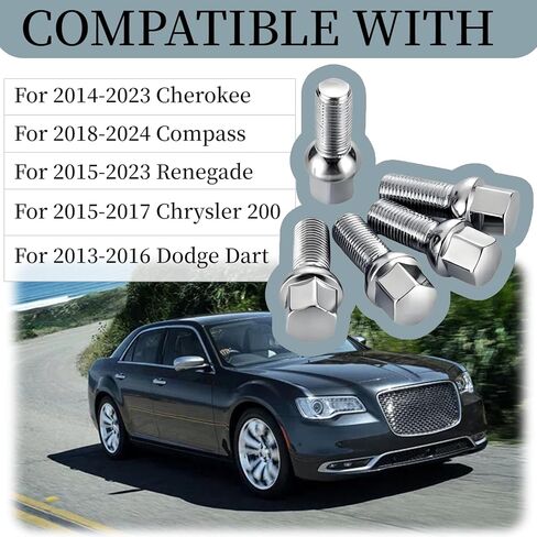 مجموعة مسامير العروة M12x1.25 متوافقة مع Je-ep Compass Cherokee Renegade، مسمار صواميل العروة لسيارة Fiat 500 Dodge Dart Chrysler 200، استبدال مسامير عجلة الساق 28 مم OE 611-005 6511051AA in Kuwait