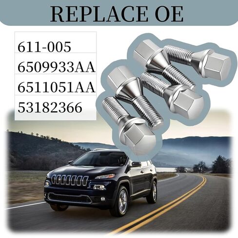 مجموعة مسامير العروة M12x1.25 متوافقة مع Je-ep Compass Cherokee Renegade، مسمار صواميل العروة لسيارة Fiat 500 Dodge Dart Chrysler 200، استبدال مسامير عجلة الساق 28 مم OE 611-005 6511051AA in Kuwait