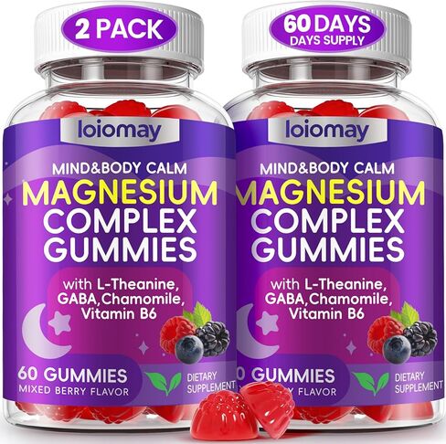 علكة جليسينات المغنيسيوم للأطفال والكبار، مكمل مركب المغنيسيوم الثلاثي الهدوء الخالي من السكر مع جليسينات، إل-ثريونات، مالات، إل-ثيانين، غابا للنساء والرجال، دعم النوم والمزاج، عبوتان in Kuwait