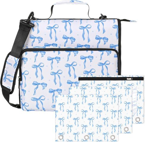 4 قطع من غلاف القوس الوردي بسحاب مع مجموعة حقيبة مقاس 1.5 بوصة 3 حلقات توسيع المجلدات مع أشرطة الكتف ومقبض حافظة بسحاب بألوان مائية للمكتب in Kuwait