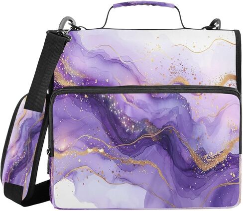 غلاف بسحاب مقاوم للماء من الرخام الأرجواني مع حزام كتف، حافظة صياد ثلاثية الحلقات بتصميم مسطح ومقصورات متعددة للمدرسة والمكتب، للبالغين والأطفال in Kuwait