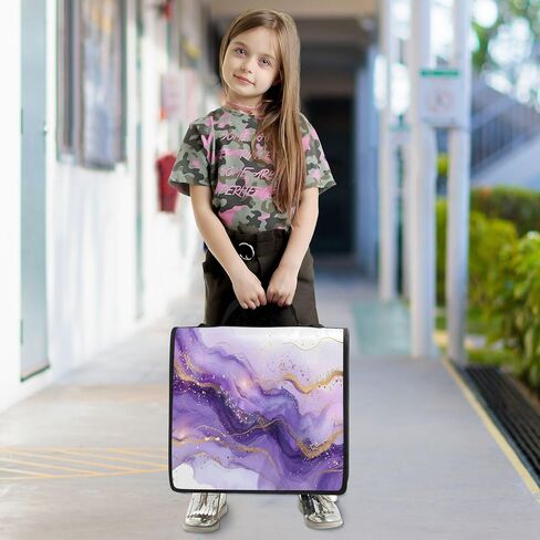 غلاف بسحاب مقاوم للماء من الرخام الأرجواني مع حزام كتف، حافظة صياد ثلاثية الحلقات بتصميم مسطح ومقصورات متعددة للمدرسة والمكتب، للبالغين والأطفال in Kuwait