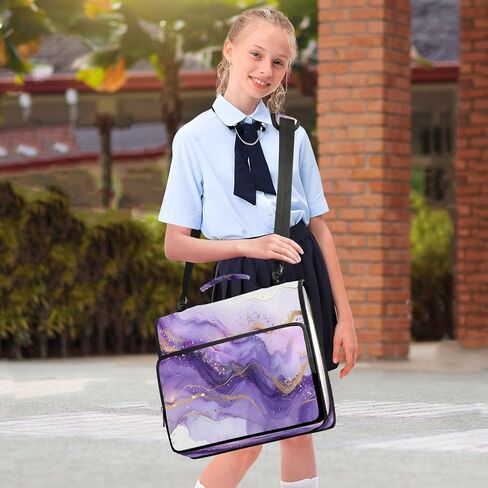 غلاف بسحاب مقاوم للماء من الرخام الأرجواني مع حزام كتف، حافظة صياد ثلاثية الحلقات بتصميم مسطح ومقصورات متعددة للمدرسة والمكتب، للبالغين والأطفال in Kuwait