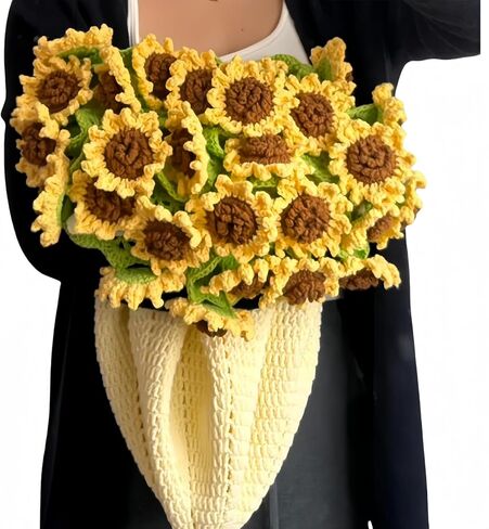 Manta de Ramo de Flores de Ganchillo Producto Terminado، Manta de Ramo de Flores Hecha a Mano، مثالي لـ El Día de la Madre، cumpleaños y Decoración del hogar (Girasol، 43 بوصة) in Saudi Arabia