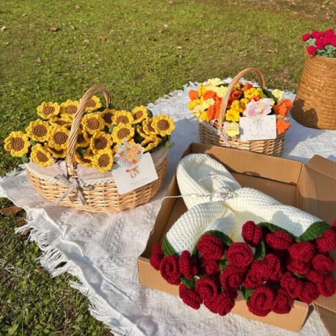Manta de Ramo de Flores de Ganchillo Producto Terminado، Manta de Ramo de Flores Hecha a Mano، مثالي لـ El Día de la Madre، cumpleaños y Decoración del hogar (Girasol، 43 بوصة) in Saudi Arabia