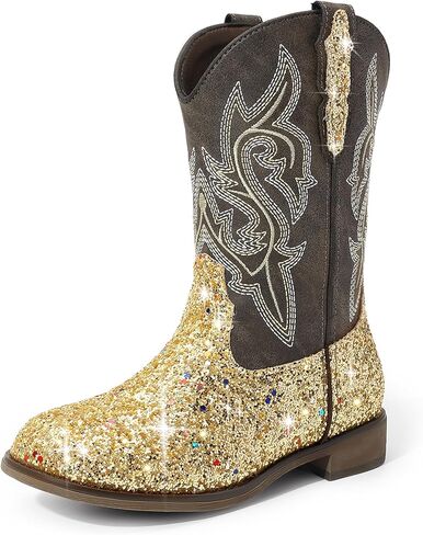DREAM PAIRS Girls Cowgirl Boots Glitter Toddler Cowboy Boots Child Mid Calf Riding Shoes Party Birthday Dress Up for Toddler/Little/Big Kid in Kuwait