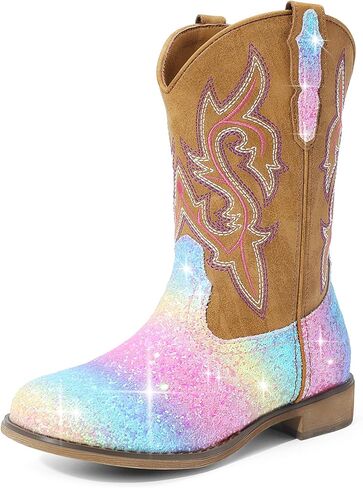 DREAM PAIRS Girls Cowgirl Boots Glitter Toddler Cowboy Boots Child Mid Calf Riding Shoes Party Birthday Dress Up for Toddler/Little/Big Kid in Kuwait