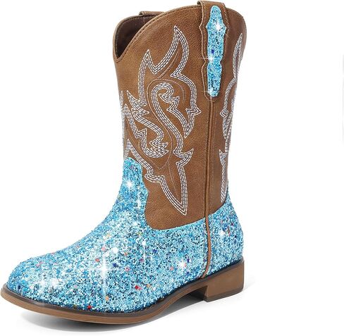 DREAM PAIRS Girls Cowgirl Boots Glitter Toddler Cowboy Boots Child Mid Calf Riding Shoes Party Birthday Dress Up for Toddler/Little/Big Kid in Kuwait