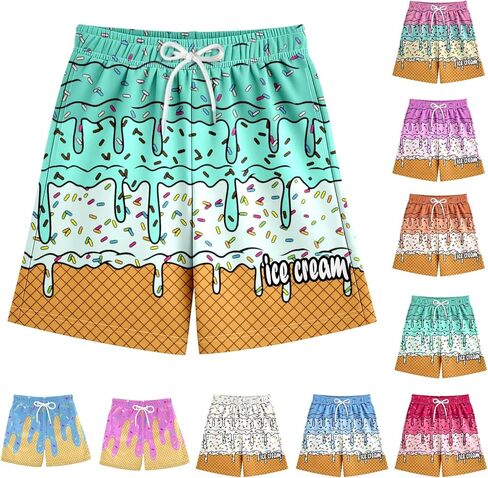 الآيس كريم السراويل الفتيان الصيف لطيف Preppy الآيس كريم بالتنقيط البيسبول السراويل الرباط مرونة الخصر النشطة المسار السراويل القصيرة in Kuwait