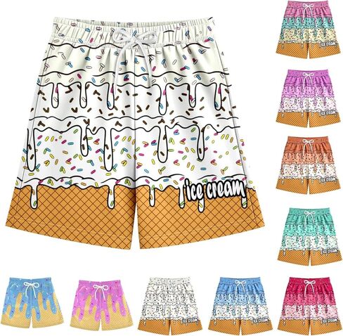 الآيس كريم السراويل الفتيان الصيف لطيف Preppy الآيس كريم بالتنقيط البيسبول السراويل الرباط مرونة الخصر النشطة المسار السراويل القصيرة in Kuwait