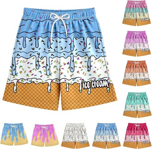 الآيس كريم السراويل الفتيان الصيف لطيف Preppy الآيس كريم بالتنقيط البيسبول السراويل الرباط مرونة الخصر النشطة المسار السراويل القصيرة in Kuwait