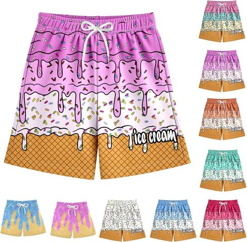 الآيس كريم السراويل الفتيان الصيف لطيف Preppy الآيس كريم بالتنقيط البيسبول السراويل الرباط مرونة الخصر النشطة المسار السراويل القصيرة in Kuwait