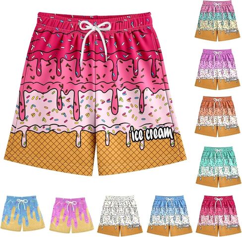 الآيس كريم السراويل الفتيان الصيف لطيف Preppy الآيس كريم بالتنقيط البيسبول السراويل الرباط مرونة الخصر النشطة المسار السراويل القصيرة in Kuwait