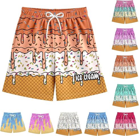 الآيس كريم السراويل الفتيان الصيف لطيف Preppy الآيس كريم بالتنقيط البيسبول السراويل الرباط مرونة الخصر النشطة المسار السراويل القصيرة in Kuwait