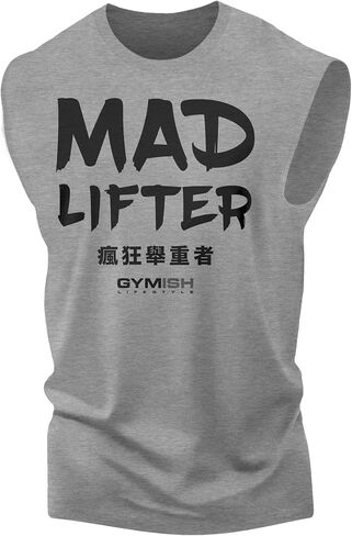 قميص للياقة البدنية من Gymish Lifestyle Mad Lifter Graphic Fitness بدون أكمام، قميص رياضي لكمال الأجسام in Saudi Arabia