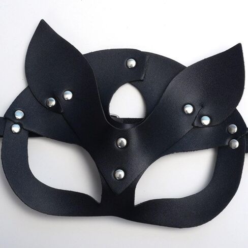 Black Cat Ear Masquerade Mask with Silver Studs for Costume Parties & Cosplay in Saudi Arabia