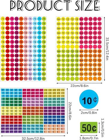 YGAOHF Garage Sale Price Stickers 5500 Pcs - 0.8 Inch Round & 0.7 Inch Rectangle Pre-Printed Pricing Labels for Yard Sales, Flea Markets, Retail Tagging, Colorful 2-Size Value Pack in Saudi Arabia