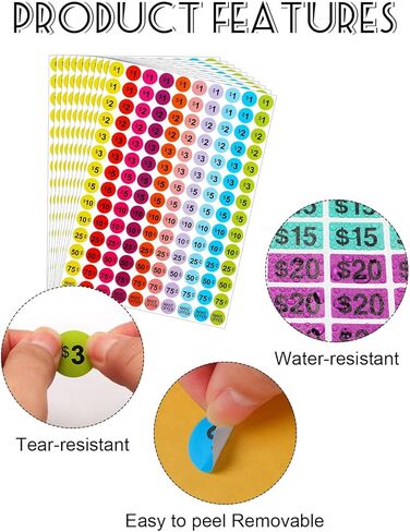 YGAOHF Garage Sale Price Stickers 5500 Pcs - 0.8 Inch Round & 0.7 Inch Rectangle Pre-Printed Pricing Labels for Yard Sales, Flea Markets, Retail Tagging, Colorful 2-Size Value Pack in Saudi Arabia