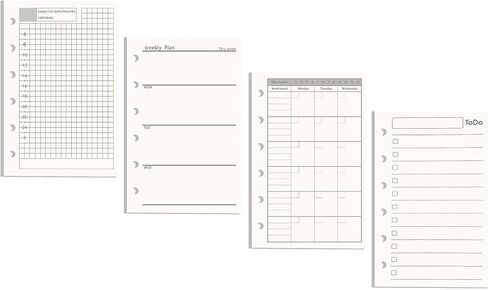 AxeWoodz A6 Refill Paper 4 Pack Undated Daily, Weekly, Monthly Plan and To Do List, Loose Leaf 6 Holes Filler Paper Planner Refills Binder Inserts in Saudi Arabia