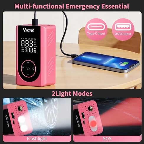 منفاخ إطارات Vinid ضاغط هواء محمول، شاشة رقمية LED وإيقاف تلقائي، 5 نماذج، مضخة هواء 150 رطل لكل بوصة مربعة لإطارات السيارات والكرات والدراجة والدراجات النارية، مع مقياس الضغط والملحقات المتضمنة، وردي in Saudi Arabia