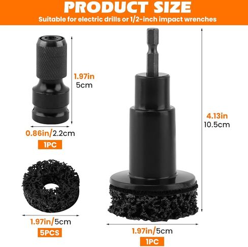 Wheel Hub Cleaning Tool, Brake Hub Cleaning Kit with 5 Pads, Wrenches Quick Rust Removal for Lug Studs and Rotors, Fits Power Drill or 1/2" Impact Driven in Saudi Arabia