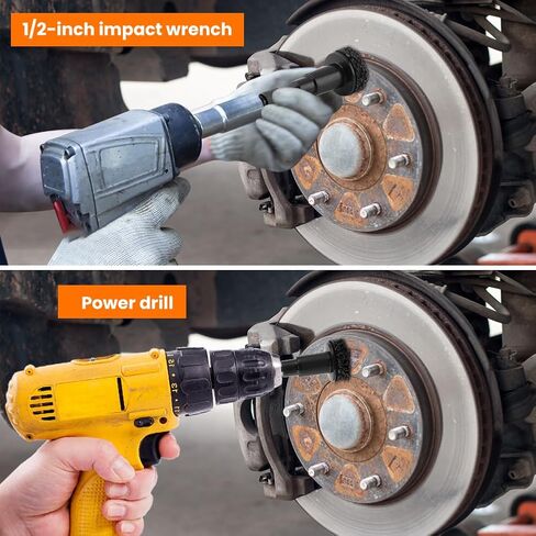 Wheel Hub Cleaning Tool, Brake Hub Cleaning Kit with 5 Pads, Wrenches Quick Rust Removal for Lug Studs and Rotors, Fits Power Drill or 1/2" Impact Driven in Saudi Arabia
