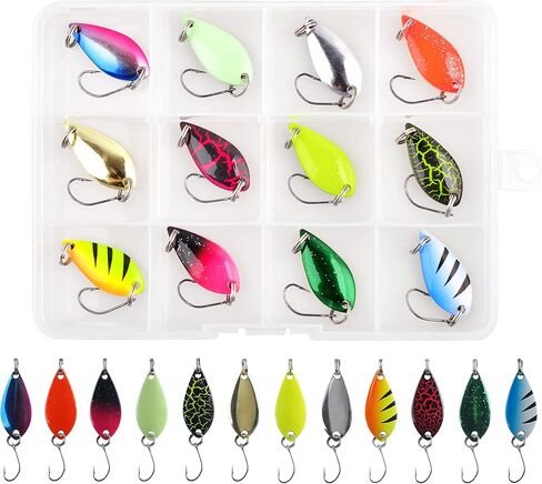 Trout Spoons Lures for Fishing, 12pcs Metal Jigging Lures with Single Hook for Bass, Pike, Crappie, Walleye in Kuwait