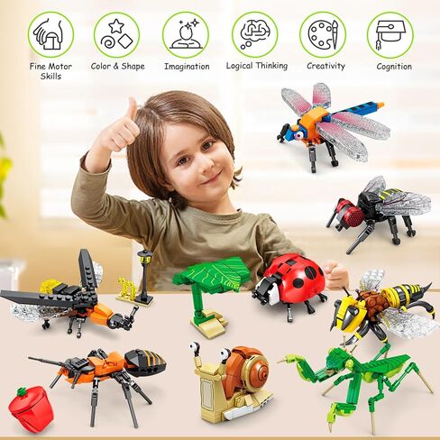 كازي مجموعة مكعبات بناء من باج تويز، تتضمن 8 حشرات وحشرات للاطفال من سن 6 و7 و8 و9 و10 سنوات فما فوق، العاب بناء ستيم للاولاد والبنات، هدايا حفلات للاطفال، هدية عيد الميلاد والكريسماس وعيد الفصح in Kuwait