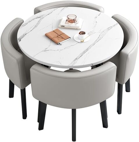 Office Reception Room Club Table and Chair Set, Reception Table and Chair Combination, Negotiation Table Sales Office Shops Meetings Small Round Tables (Gray,Polyurethane) in Saudi Arabia