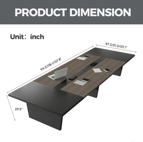 طاولة مؤتمرات مستطيلة مقاس 118 بوصة، طاولة اجتماعات بطول 10 أقدام تتسع لـ 10-12 عامًا، منافذ طاقة مدمجة ومنافذ شحن USB، حلقات كبل مزدوجة، سطح سميك 2 بوصة، قاعدة شديدة التحمل، بلوط/رمادي in Kuwait