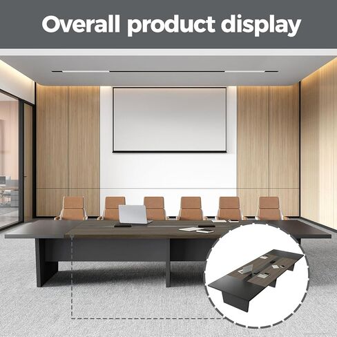 طاولة مؤتمرات مستطيلة مقاس 118 بوصة، طاولة اجتماعات بطول 10 أقدام تتسع لـ 10-12 عامًا، منافذ طاقة مدمجة ومنافذ شحن USB، حلقات كبل مزدوجة، سطح سميك 2 بوصة، قاعدة شديدة التحمل، بلوط/رمادي in Kuwait