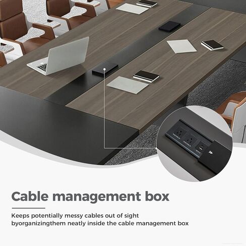 طاولة مؤتمرات مستطيلة مقاس 118 بوصة، طاولة اجتماعات بطول 10 أقدام تتسع لـ 10-12 عامًا، منافذ طاقة مدمجة ومنافذ شحن USB، حلقات كبل مزدوجة، سطح سميك 2 بوصة، قاعدة شديدة التحمل، بلوط/رمادي in Kuwait