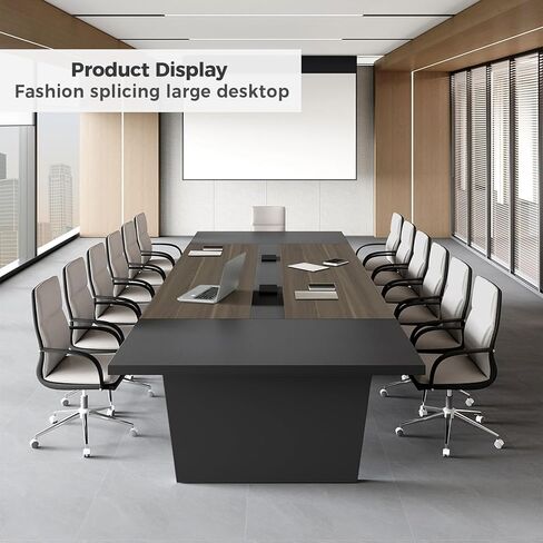 طاولة مؤتمرات مستطيلة مقاس 118 بوصة، طاولة اجتماعات بطول 10 أقدام تتسع لـ 10-12 عامًا، منافذ طاقة مدمجة ومنافذ شحن USB، حلقات كبل مزدوجة، سطح سميك 2 بوصة، قاعدة شديدة التحمل، بلوط/رمادي in Kuwait