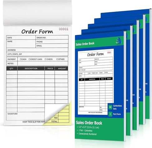Sales Order Book – 5-Pack Sales Order Book 2-Part Carbonless – 5.5 x 8.3 Receipt Books for Small Business, Boutique – Invoice Order Pads – 250 Invoices per Set in Saudi Arabia