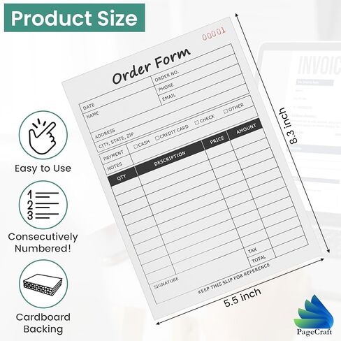 Sales Order Book – 5-Pack Sales Order Book 2-Part Carbonless – 5.5 x 8.3 Receipt Books for Small Business, Boutique – Invoice Order Pads – 250 Invoices per Set in Saudi Arabia