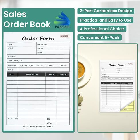Sales Order Book – 5-Pack Sales Order Book 2-Part Carbonless – 5.5 x 8.3 Receipt Books for Small Business, Boutique – Invoice Order Pads – 250 Invoices per Set in Saudi Arabia