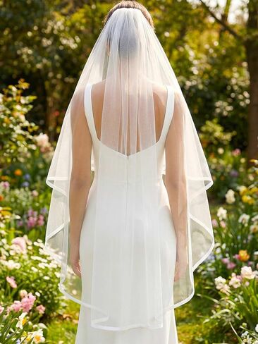 HEREAD طرحة زفاف العروس قصيرة بطول أطراف الأصابع باللون الأبيض من طبقة واحدة من التول مع مشط للنساء in Kuwait