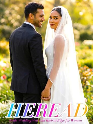 HEREAD طرحة زفاف العروس قصيرة بطول أطراف الأصابع باللون الأبيض من طبقة واحدة من التول مع مشط للنساء in Kuwait