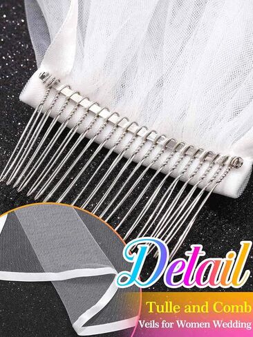 HEREAD طرحة زفاف العروس قصيرة بطول أطراف الأصابع باللون الأبيض من طبقة واحدة من التول مع مشط للنساء in Kuwait