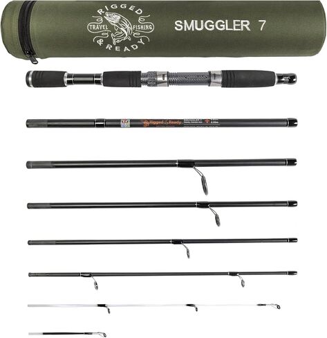 Rigged and Ready World Traveller Travel Fishing Rod Reel & Case Set. Compact 6 Sections, 2 Tips. 190cm to 215cm or (6.4' or 7’) Nano-Carbon Fishing Rod Options. Spin Bait Carp Pike Sea Fishing in Saudi Arabia