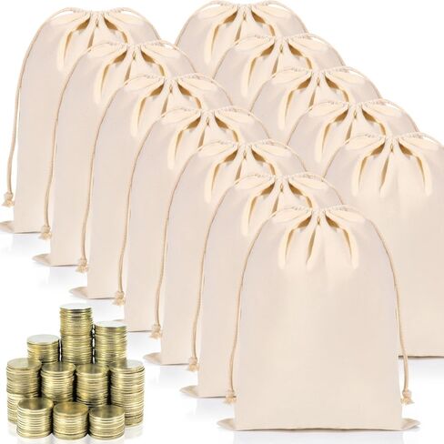 12 Packs Coin Money Sacks Party Gift Bag 12" x 17" Drawstring Bank Deposit Cotton Bags Heavy Duty Canvas Sacks for Transit Coins Currency Cash Travel Organizer Gift in Saudi Arabia