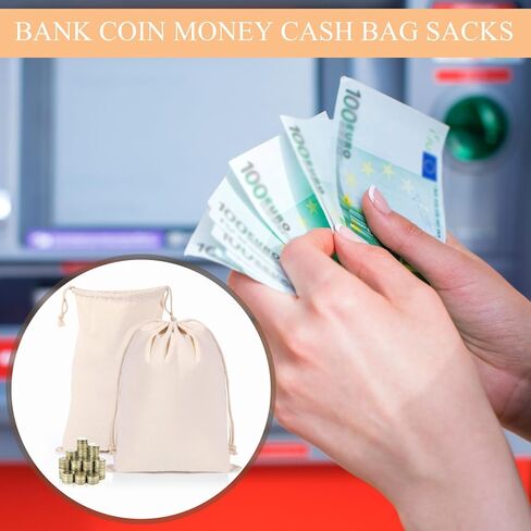 12 Packs Coin Money Sacks Party Gift Bag 12" x 17" Drawstring Bank Deposit Cotton Bags Heavy Duty Canvas Sacks for Transit Coins Currency Cash Travel Organizer Gift in Saudi Arabia